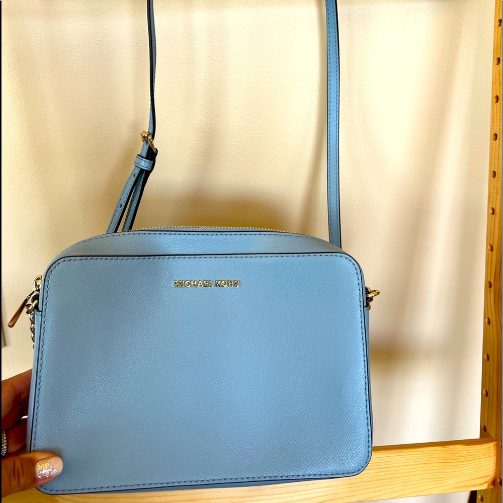 Michael Kors, light blue, over shoulder hand bag